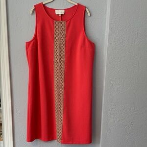 Pappagallo Coral Shift Dress with Gold Embellished Center